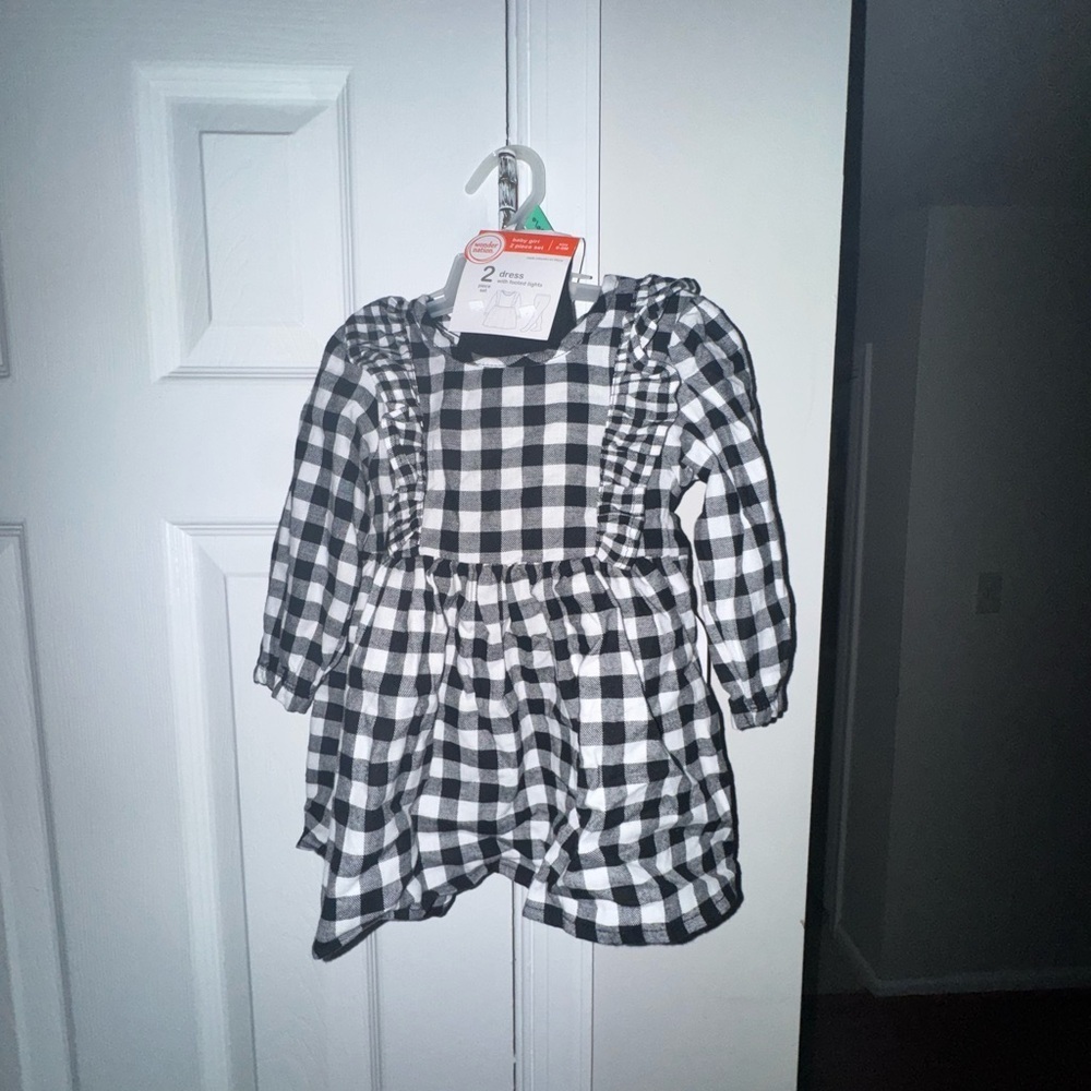 WonderNation 6-9Months Cotton Plaid Dress with tight Outfit 2 Piece Set NWT